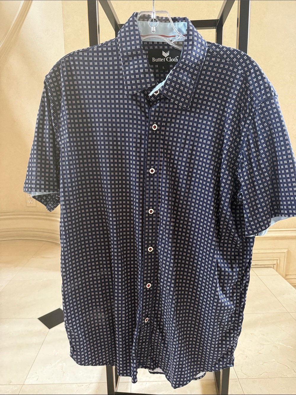 Butter Cloth Navy Short-Sleeve Button-Down Shirt